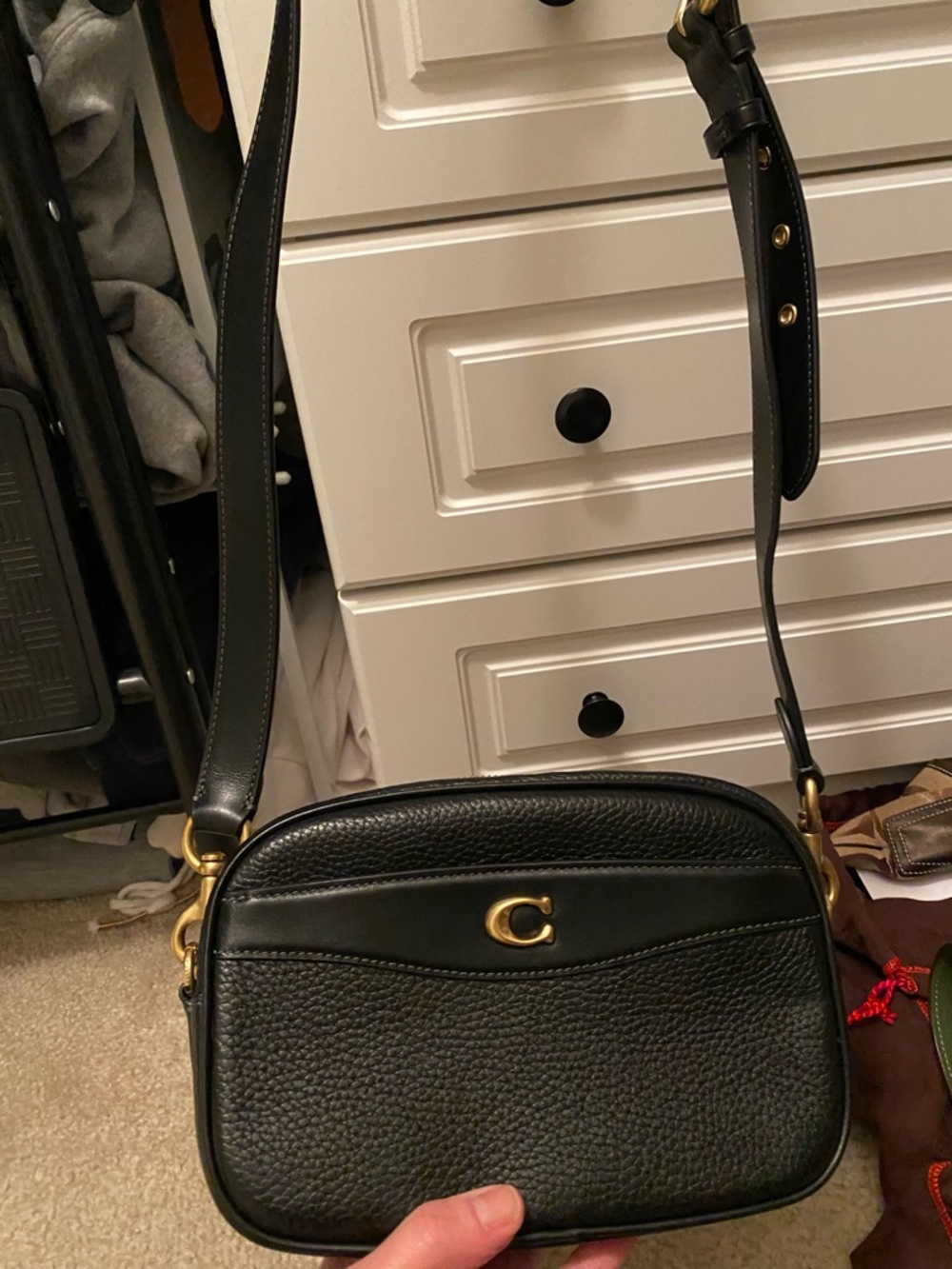 Coach Black Pebbled Leather Crossbody with Gold 'C' Accent